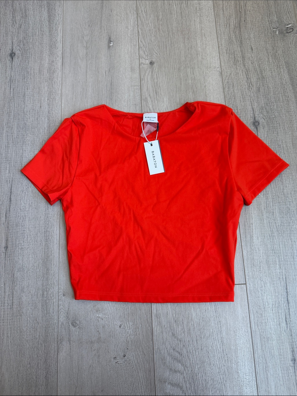 Babaton High Neck Short Sleeve (Swim) Top In Fire Opal